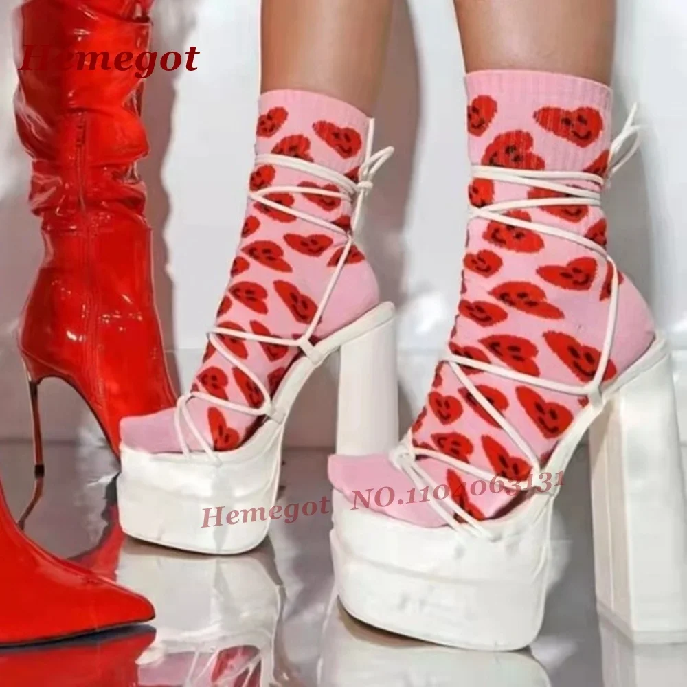 

Белые сандалии на двойной платформе с открытой пяткой, однотонные женские сандалии на массивном каблуке с открытым носком и шнуровкой, новинка 2023 года, летняя обувь с перекрестными ремешками