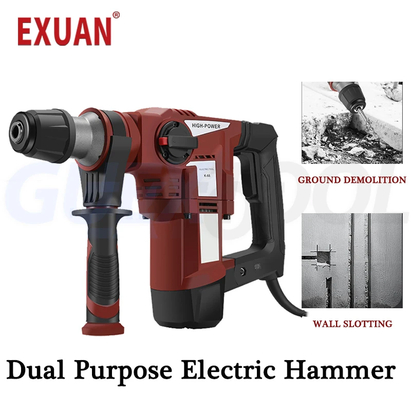 K66 Dual Purpose Electric Hammer Handheld Concrete Electric Pickaxe Wall Slotting Machine Home Ground Crushing Impact Drill Tool