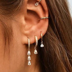 Pendientes de aro de acero inoxidable para mujer, aretes pequeños de circonita cúbica, 2 piezas, colgante de gota de agua, pendiente de cartílago, joyería para Piercing de boda