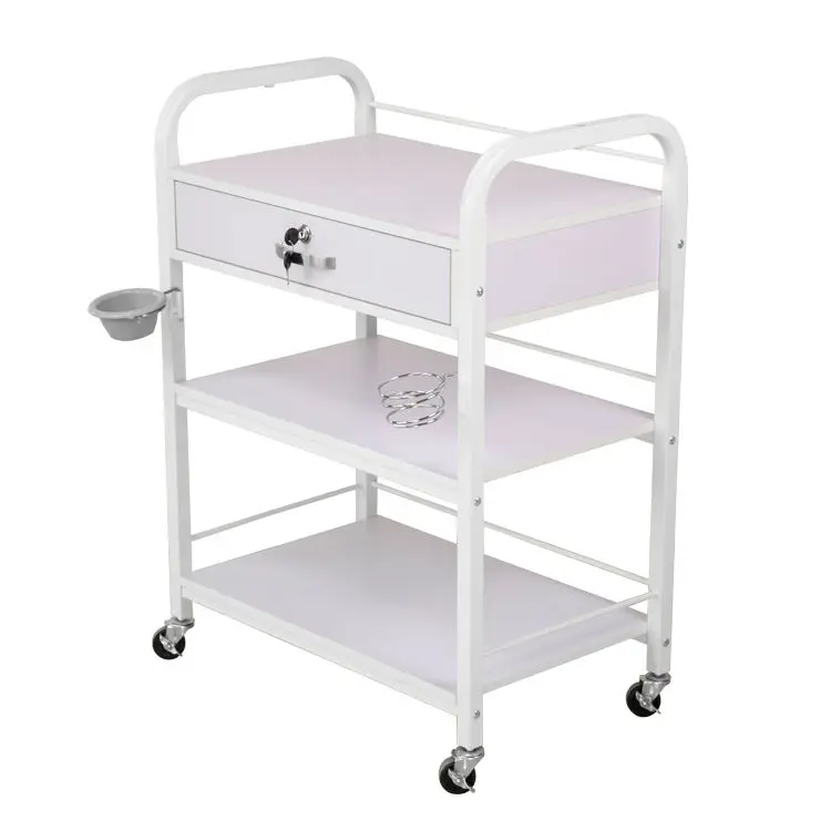 3 Tier Metal & Wood Beauty Salon Trolley Cart Manicure Hand Carts Trolley For Salon Use