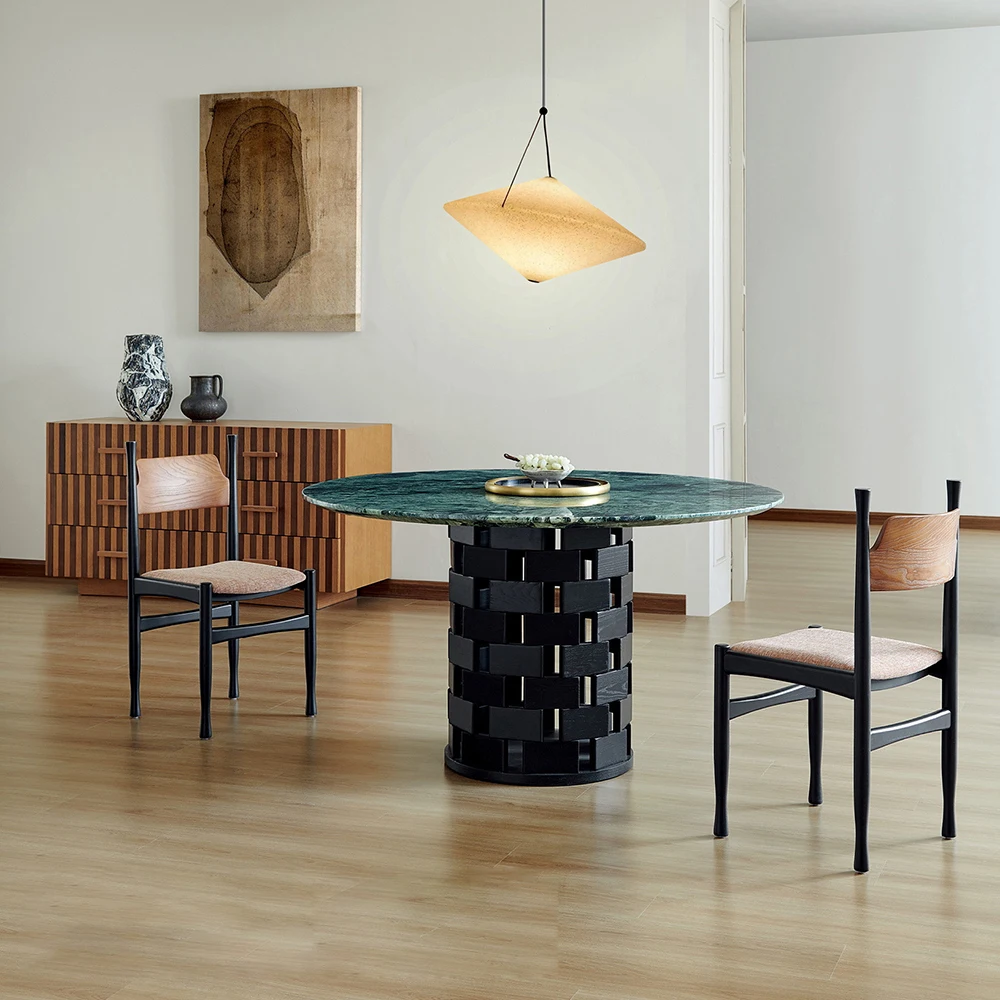 #Restaurant Dining Table Set 2 Seater Round Luxury Stone Dining Table With Upholstered Dining Chair