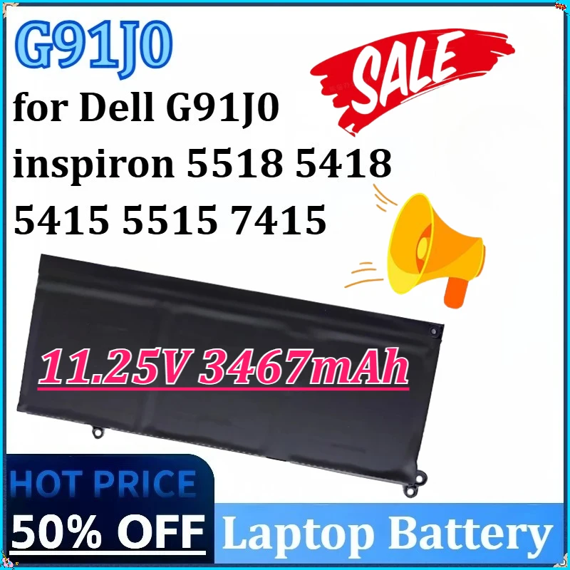 

New G91J0 11.25V 3467mAh Laptop Battery for Dell V6W33 Inspiron 15 3511 3515 3520 13 5310 5320 5330 3320 3420 Vostro 3510 5620
