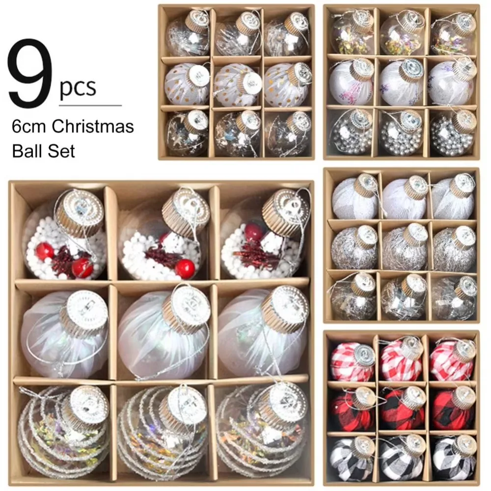 9 Pcs Creative 6cm Christmas Balls Pendant Set Shatterproof DIY Xmas Tree Ornaments Reusable Merry Christmas Decor