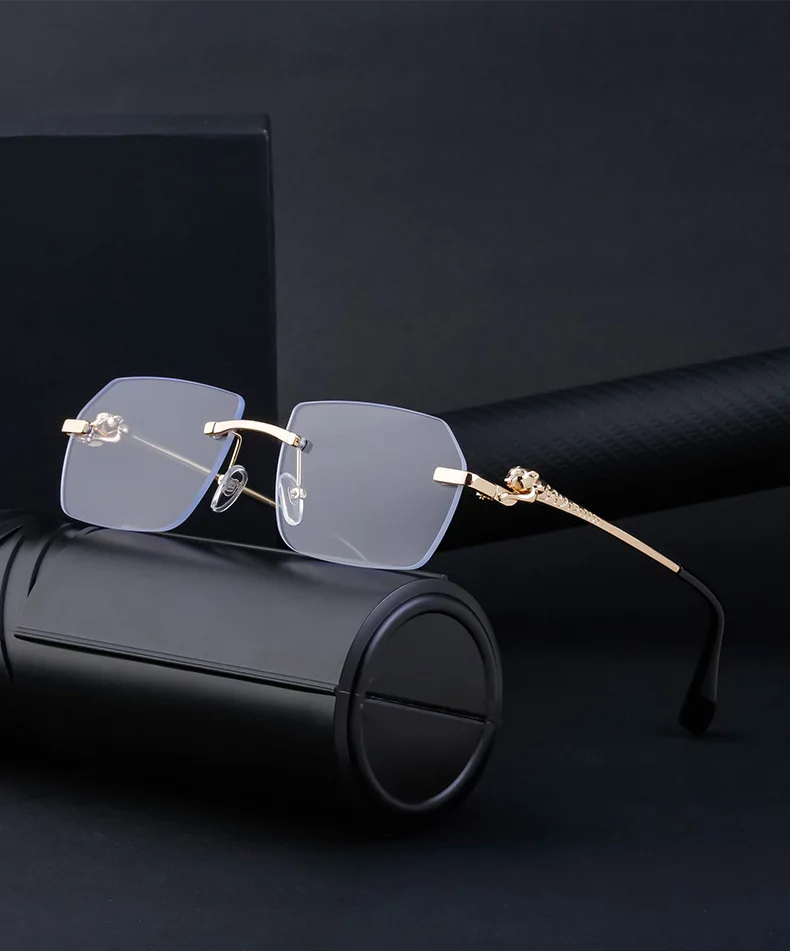 Hbk steampunk randlose Sonnenbrille Männer neue Vintage Geparden kopf legierung rahmen los für Mann Frauen Luxus fahren Sonnenbrille – Detail 2