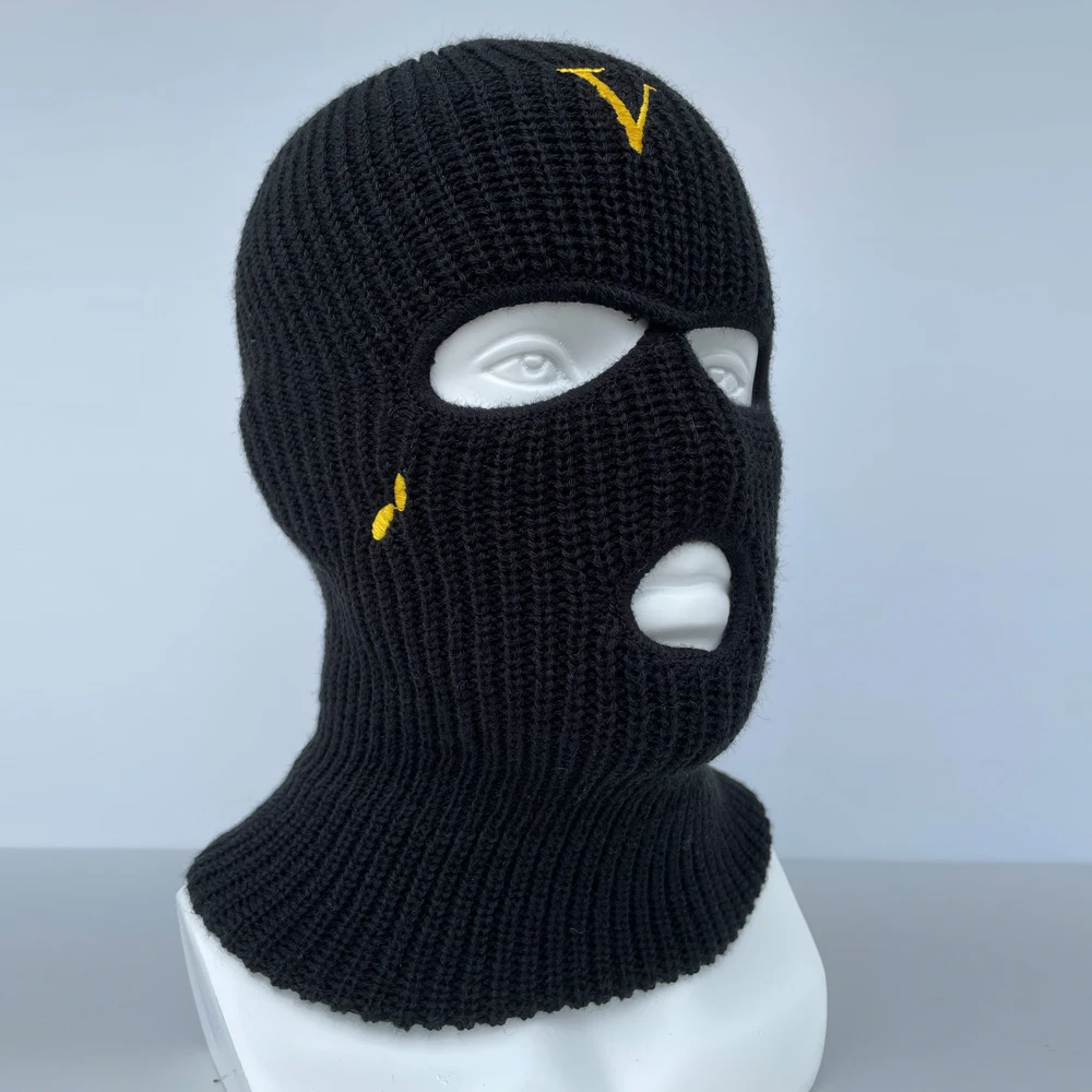 1 PC of V-letter Embroidery Putdoor Cycling Windproof Skiing Full Face Mask Headcover with Ear Protectors Knitted Baraklafar Hat