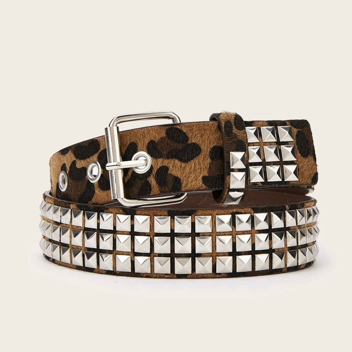 1pc Men's Punk Y2k Rock Leopard Print Rivet Belt Jeans Versatile Decorative Belt