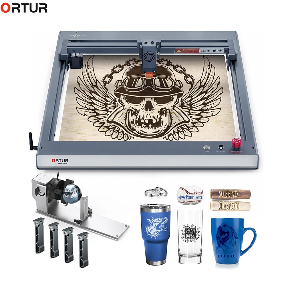 

ORTUR Laser Master 3 with Foldable Feet and Laser Rotary Chuck YRC1.0 10W Output Laser Cutter 20000mm/min Engraving Speed