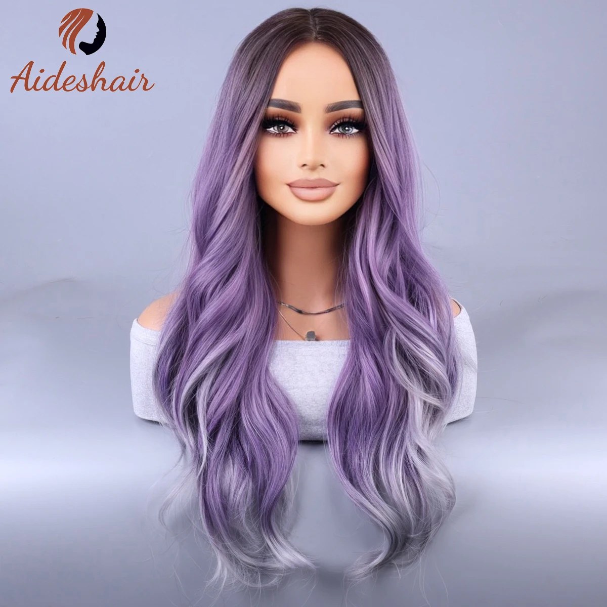 New natural medium gradient senior large wave long curly hair chemical fiber head set European and American synthetic wig  woman