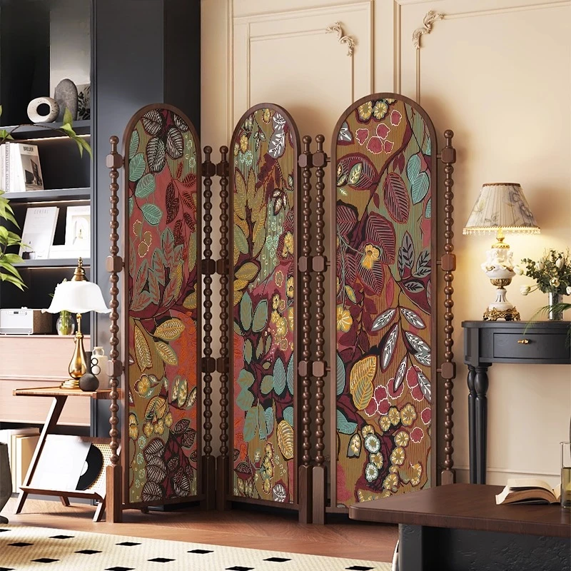 

Medieval flower solid wood screen partition living room folding mobile medieval sofa clothing store bedroom background