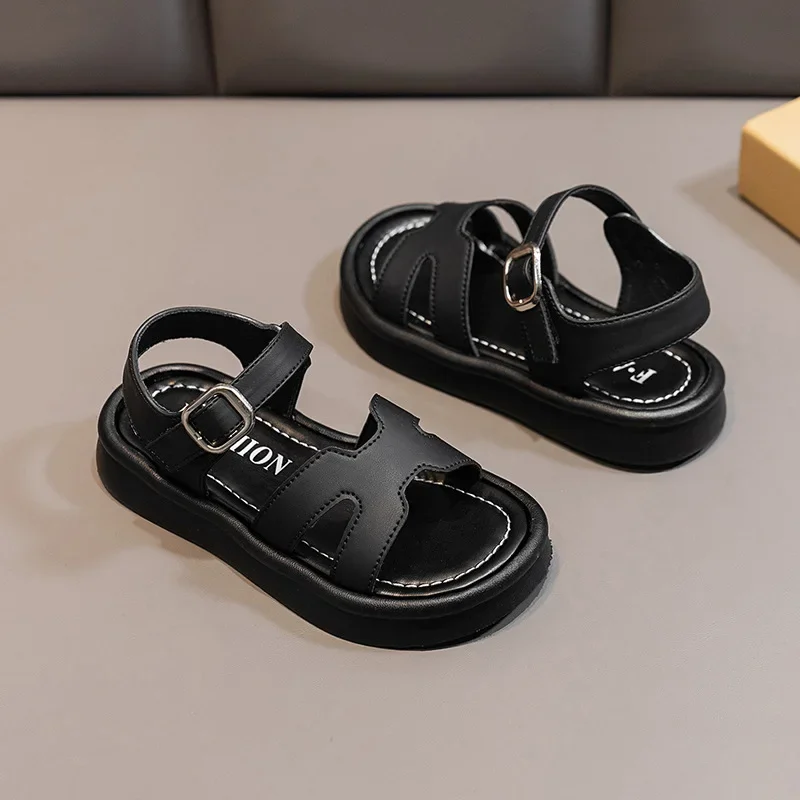 2024 Summer Girl Sandals Fashion Solid Color Children Causal Versatile Open-toe Beach Shoes Breathable Kids Thick Bottom Sandals