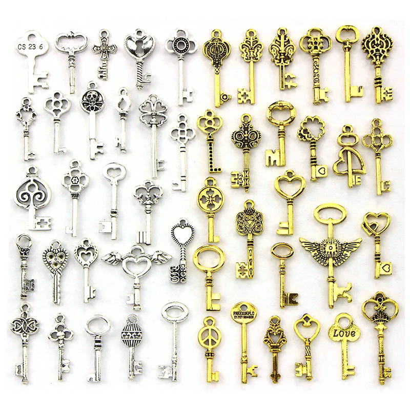 50PCS Mix Vintage Old Look Keys Vintage Pendant Metal Charms Decorations Diy Necklace Jewelry Findings