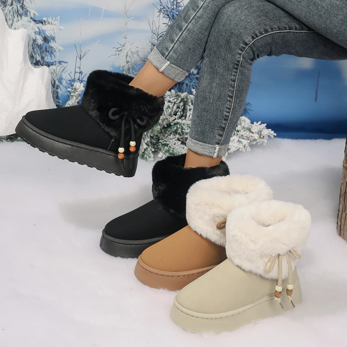 

Новые модные сексуальные теплые повседневные прогулочные ботинки с круглой головкой и толстой подошвой, зимние легкие замшевые нескользящие ботинки большого размера для женщин
