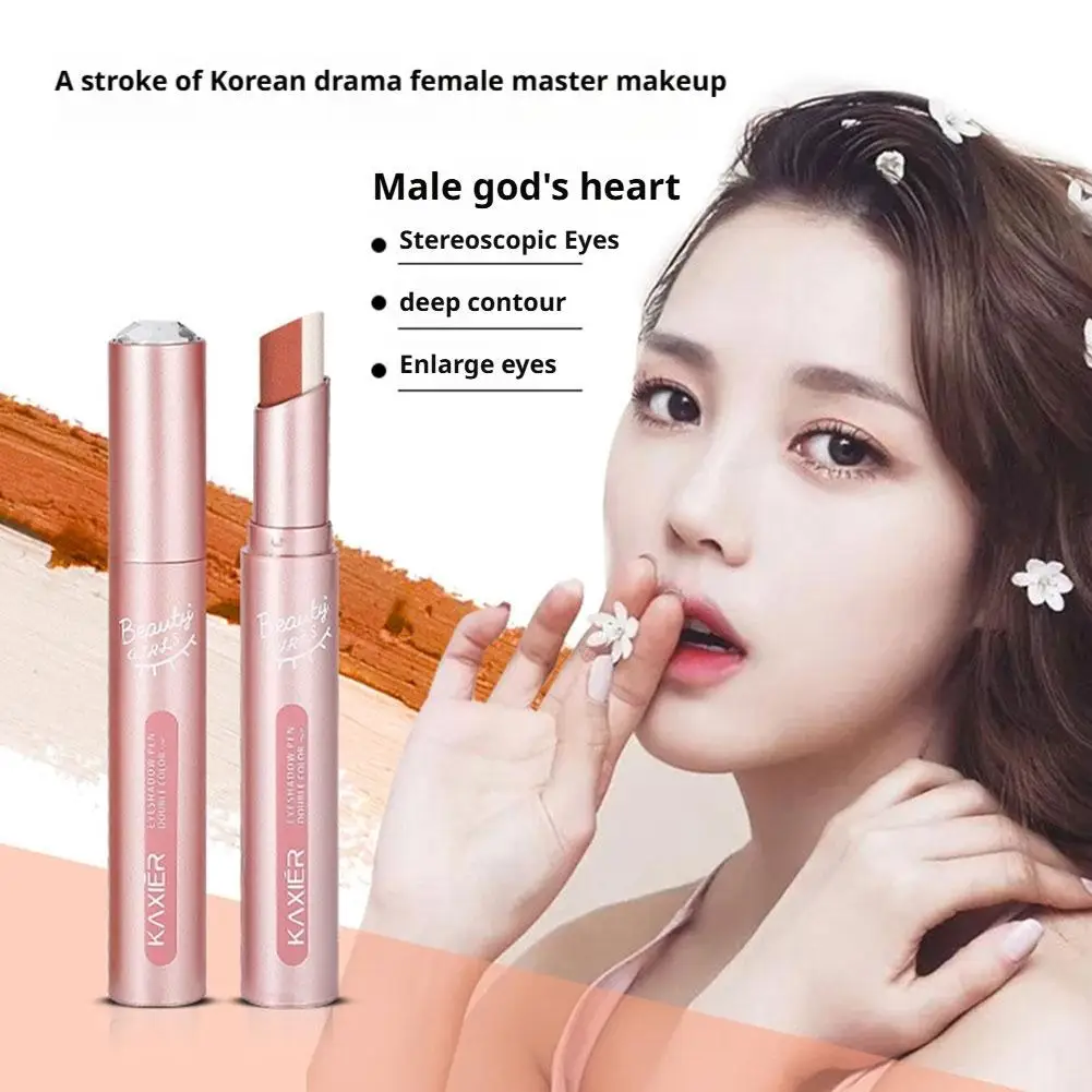 투톤 컬러 아이섀도우 스틱 글리터 하이라이트 섀도우 스틱 아이 메이크업 방수 지속력 있는 반짝임 메탈릭 아이섀도우 메이크업