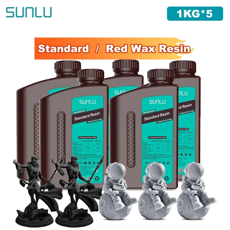

SUNLU 5KG Standard / Red Wax Resin Resin 1000G/Bottle 405nm Rapid UV-Curing Photopolymer Resin For LCD 3D Printer Material