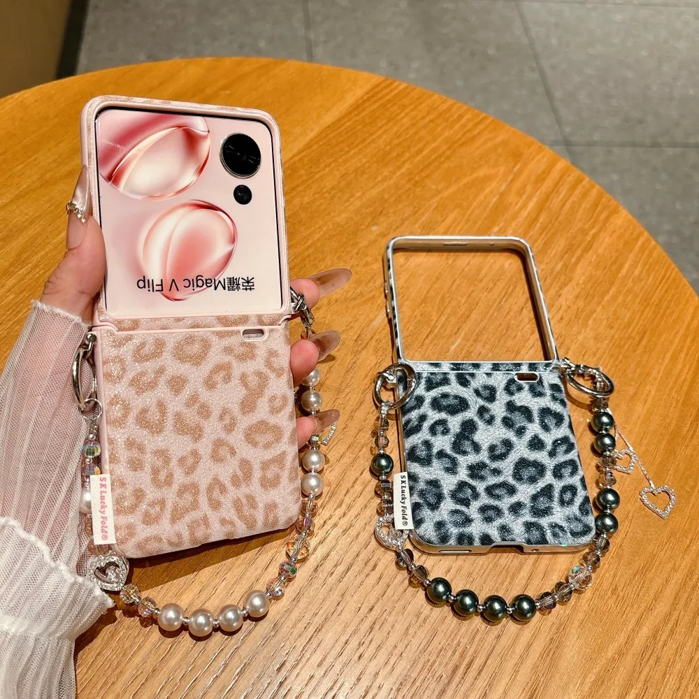 

Leopard Print Pattern Phone Case For Honor Magic V Flip 2 Bracelet Hard Shell Axis Protection Shockproof Back Cover
