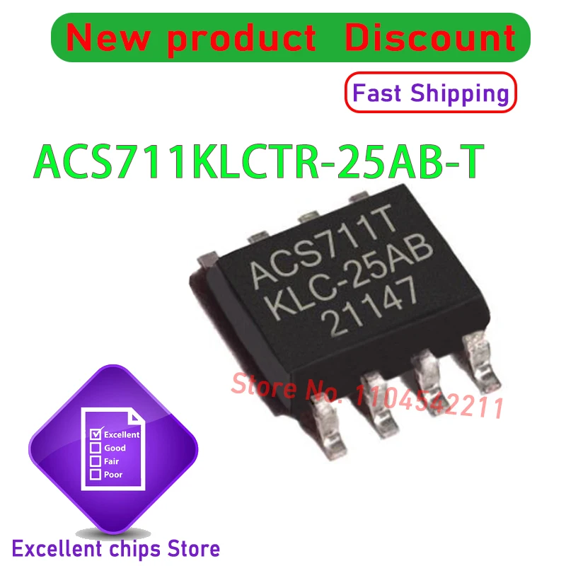 10 PÇS/LOTE Original ACS711KLCTR-25AB-T SOP8 ACS711 Novo Em Estoque