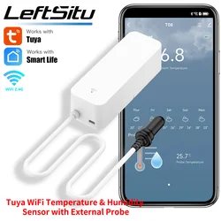 Tuya WiFi Temperature Humidity Sensor With External Probe for Smart Home Hygrometer APP Monitoring For Plants Aquarium Winery
