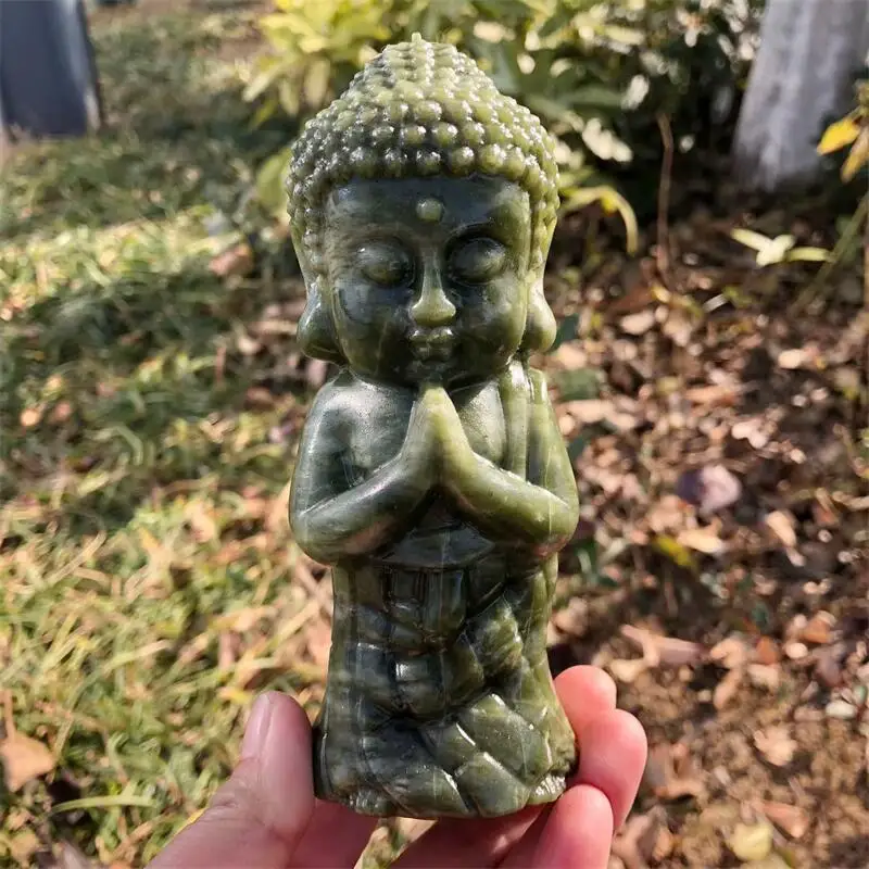 

Natural Green Jade Ophiolite Buddha Carving Handicraft Ornaments Gift Energy Gemstone Home Decoration Gift 1pcs