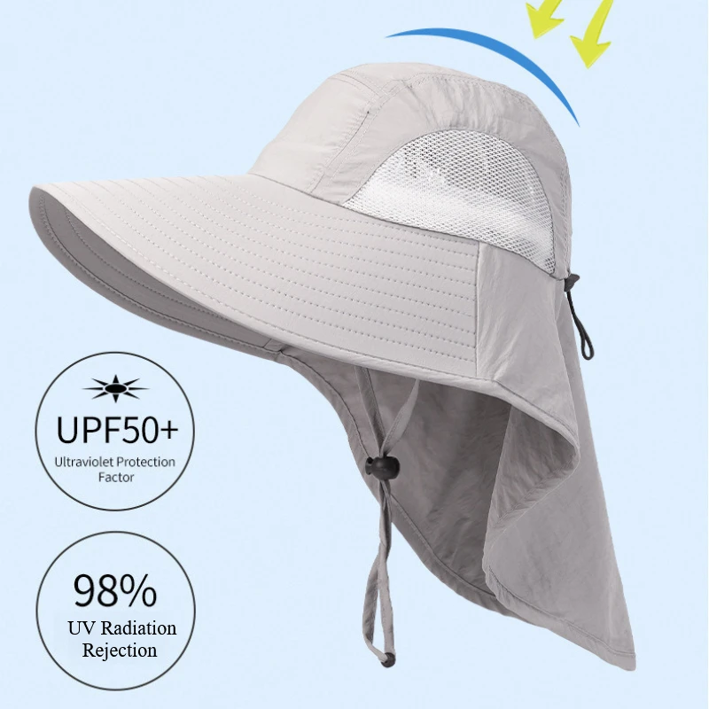 

Unisex UPF 50+ Sun Hat Breathable Mesh Summer Wide Brim Hat with Neck Flap Outdoor Sun Protection Cap for Gardening Hiking