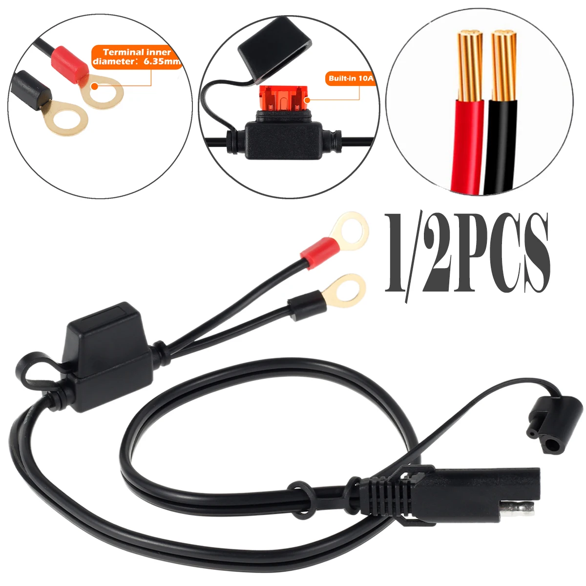 

1/2 шт. быстроразъемный кабель SAE с разъемом предохранителя 10 А, O-разъем, удлинитель зарядного устройства для мотоцикла, провод адаптера, клемма 18AWG