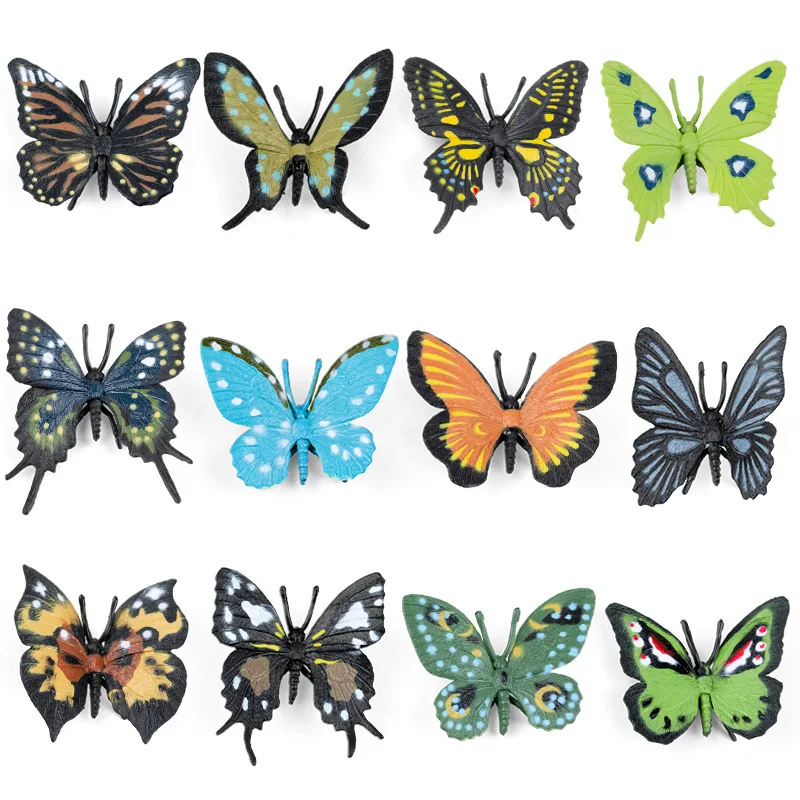 12pcs Simulation Insect Animal Model Lifelike Butterfly Figurines PVC Children's Educational Cognitive Toys Kids