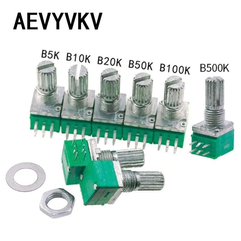 5pcs RK097G Dual Potentiometer B1K 5K 10K 20K 50K 100K 500K Shaft 15mm 6pin Audio Power Amplifier Sealed Rotary Potentiometers