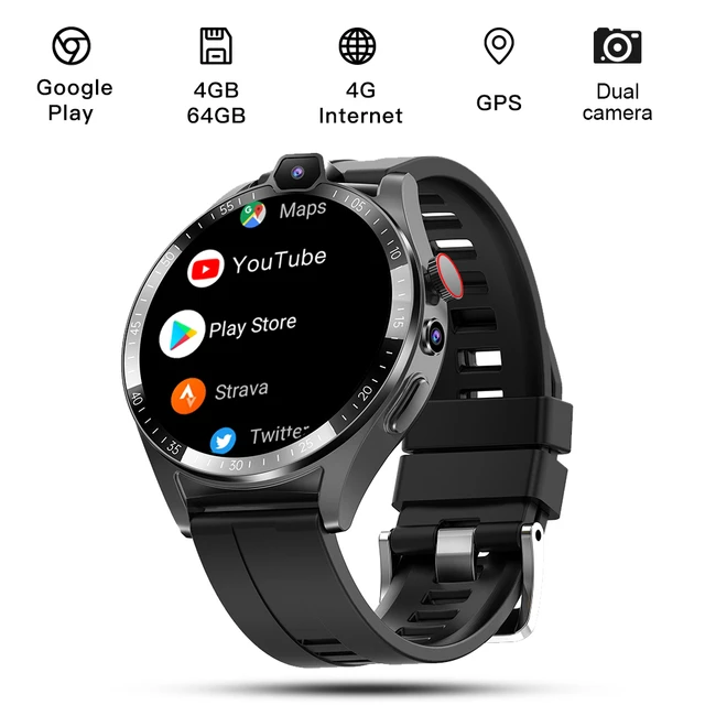 KOM4 4G LTE Smart Watch Men 4GB 64GB Android8.1 GPS 1.43 HD Screen Dual Camera Google Play Store SIM Card Waterproof Smartwatch