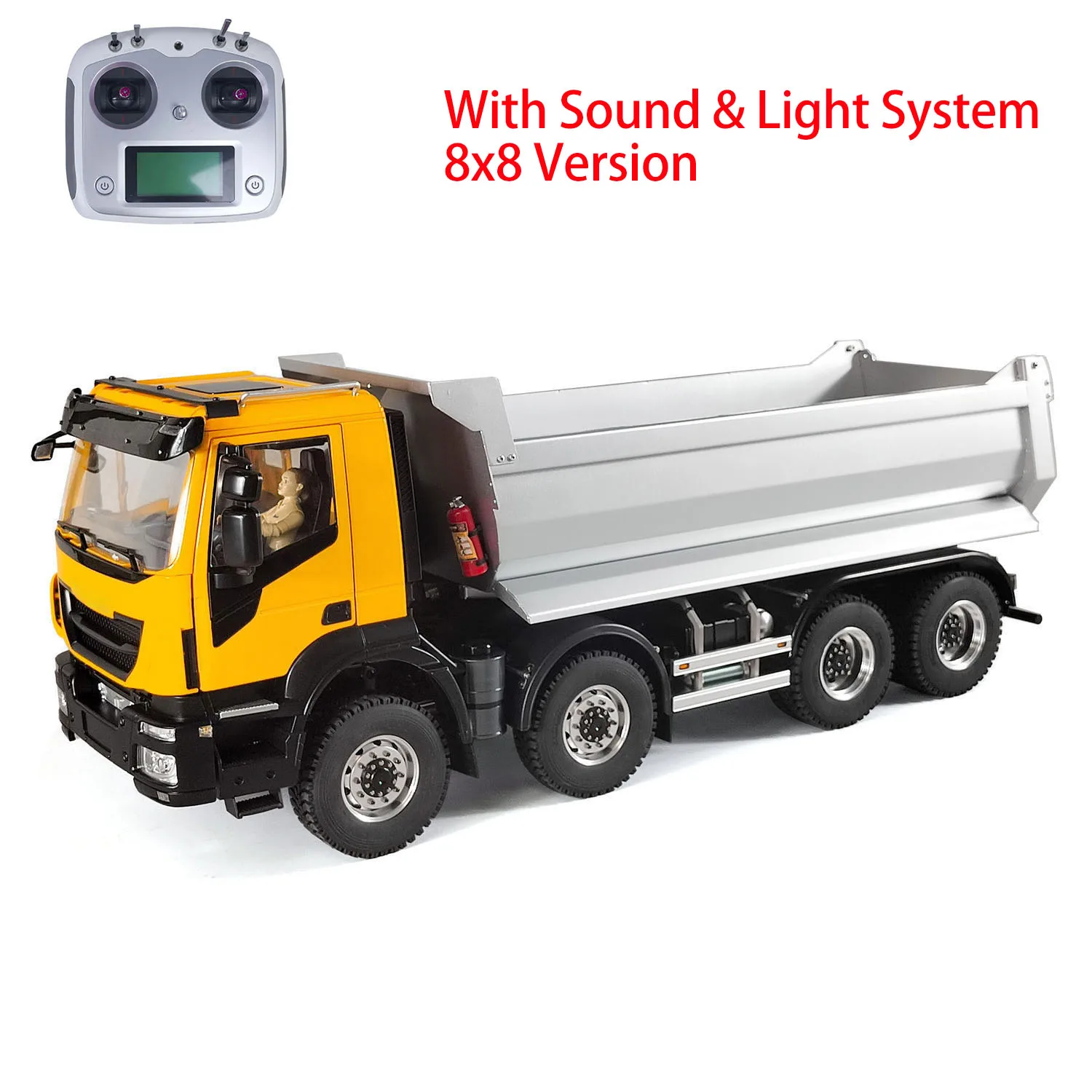 Toy 1/14 8x8 Metal Hydraulic RC Dump Truck 2-speed Remote Control Tipper Car Sound Light Differential Lock Axles Vehicle TH23652