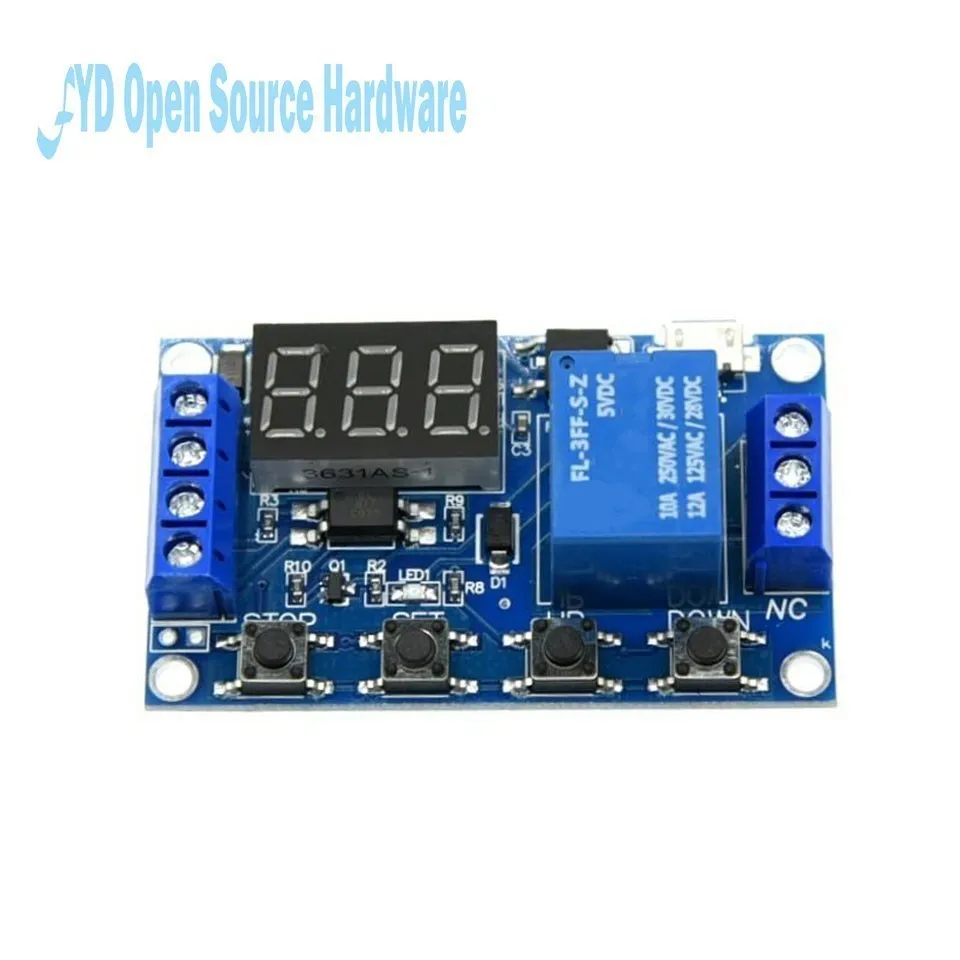 1 Channel 5V Relay 6-30V Relay Module OFF/ON Switch Trigger Time Delay Circuit Timer Cycle 999 minutes Adjustable XY-J02