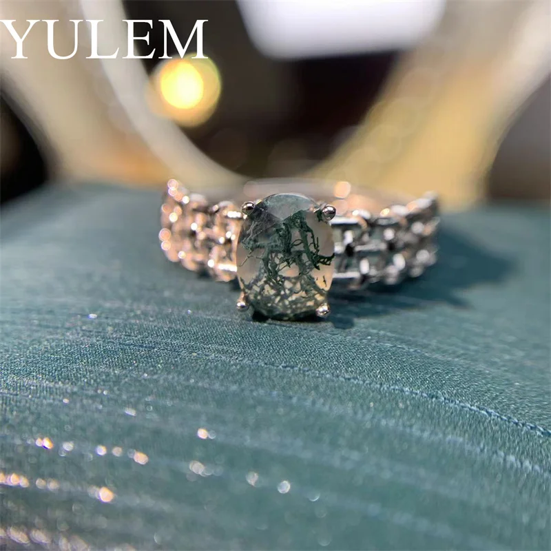 YULEM Beauty Classic 925 Sterling Silver Moss Agate Ring Natural Gemstone Engagement Ring Luxury Wedding Ring Fine Jewelry