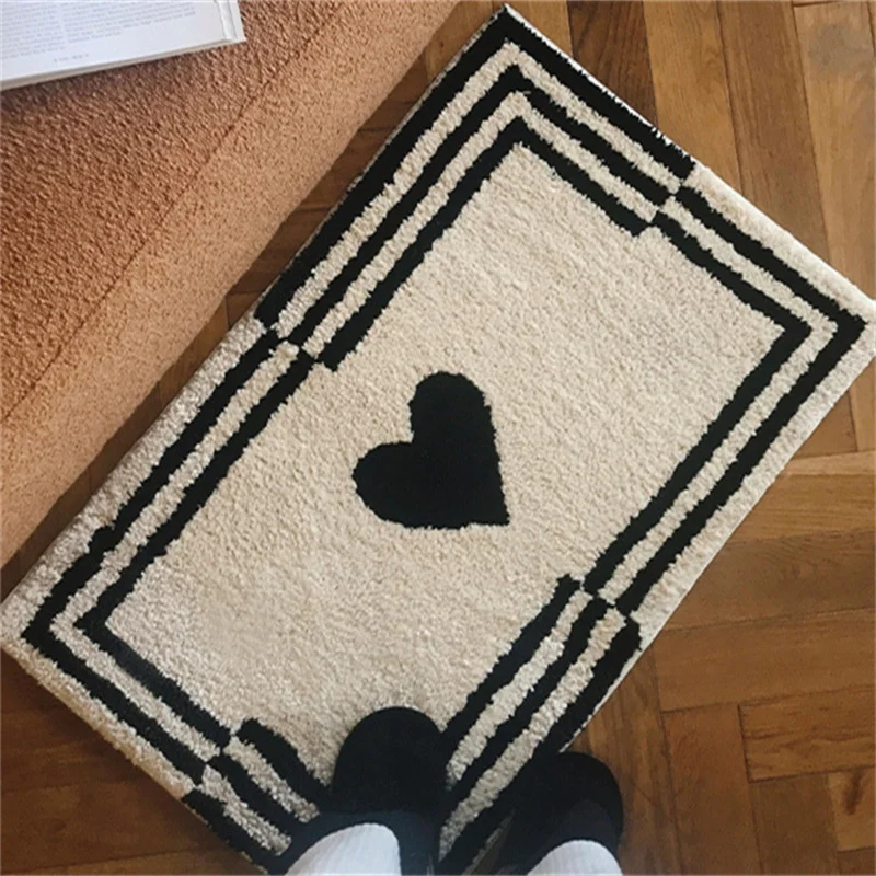 

Modern Tufting Stripe Bedside Rug Soft Geometric Heart Bathmat Bedroom Carpet Cloakroom Mat Floor Pad Aesthetic Home Decor Mats