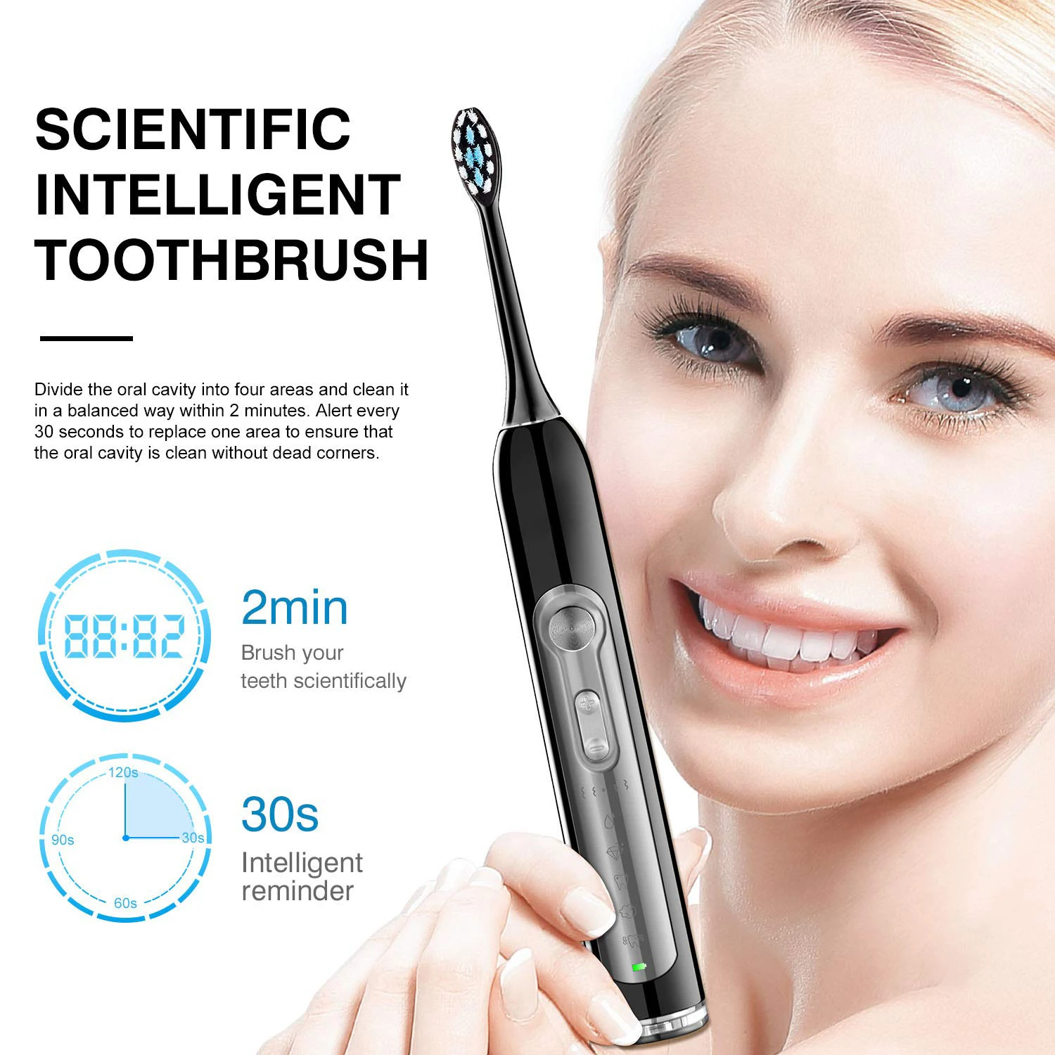 Sonic Electric Toothbrush USB Rechargeable Waterproof Travel Portable Electric Toothbrushes for Adults with 8 Replacement Heads