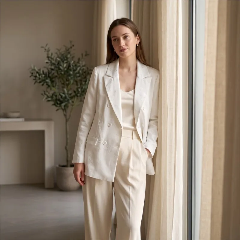 Women's Jacquard Blazer New 2026 Autumn Simple Lapel Collar Long Sleeve Women Button Outer Wear Female Chic Coats