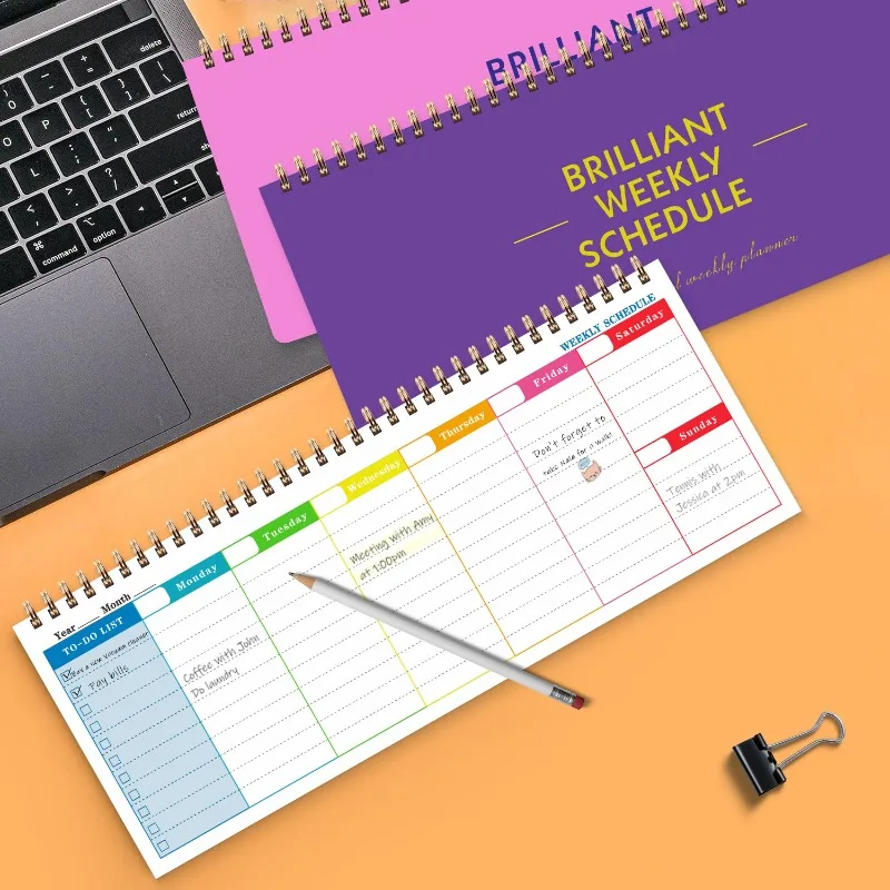 Spiral Undated Weekly Planner Notebook, Daily Schedule Organizer, Business School Office Stationery, Self Discipline Goal Tracke