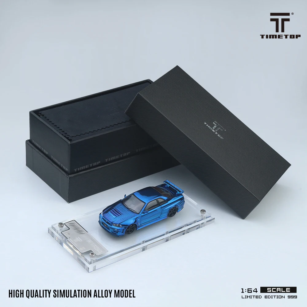 PreSale TM 1:64 Skyline GTR R34 Blue Carbon Hood Diecast Diorama Car Model Collection Toys Time TOP Micro