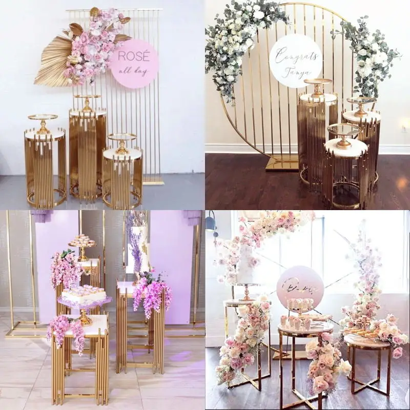 

3PCS Luxury Event Dessert Plinth Table Wedding Favors Backdrops Engagement Flower Bouquet Holder Birthday Baptism Cake Stand