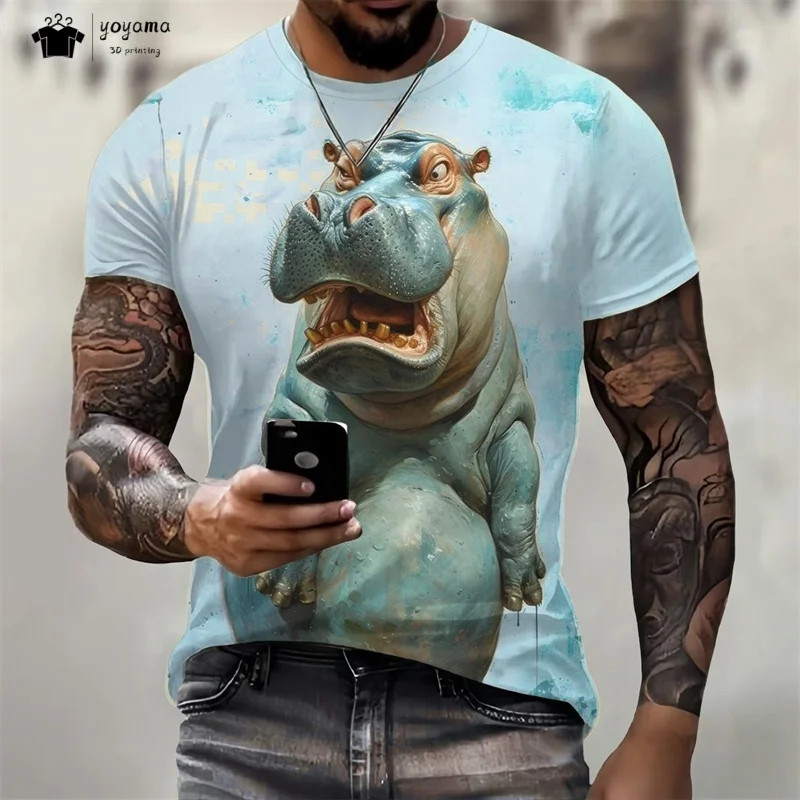 

Funny Hippo Graphic T-Shirt Men Summer Street Men Short Sleeve Tee Fashion Breathable Men's Top Casual Round Neck Men's T-Shirt