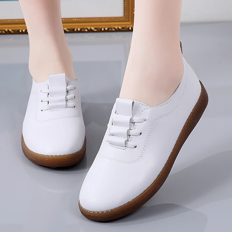 2025 الأبيض أحذية مفلكنة النساء أحذية حذاء كاجوال وتر وحيد للنساء أمي الشقق zapatos de mujer #1