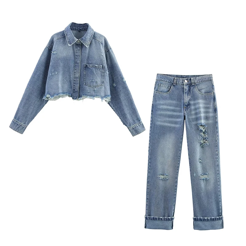 YENKYE nueva moda mujer americano Retro con bolsillos pantalones vaqueros rasgados rectos de tiro medio 2025 pantalones vaqueros