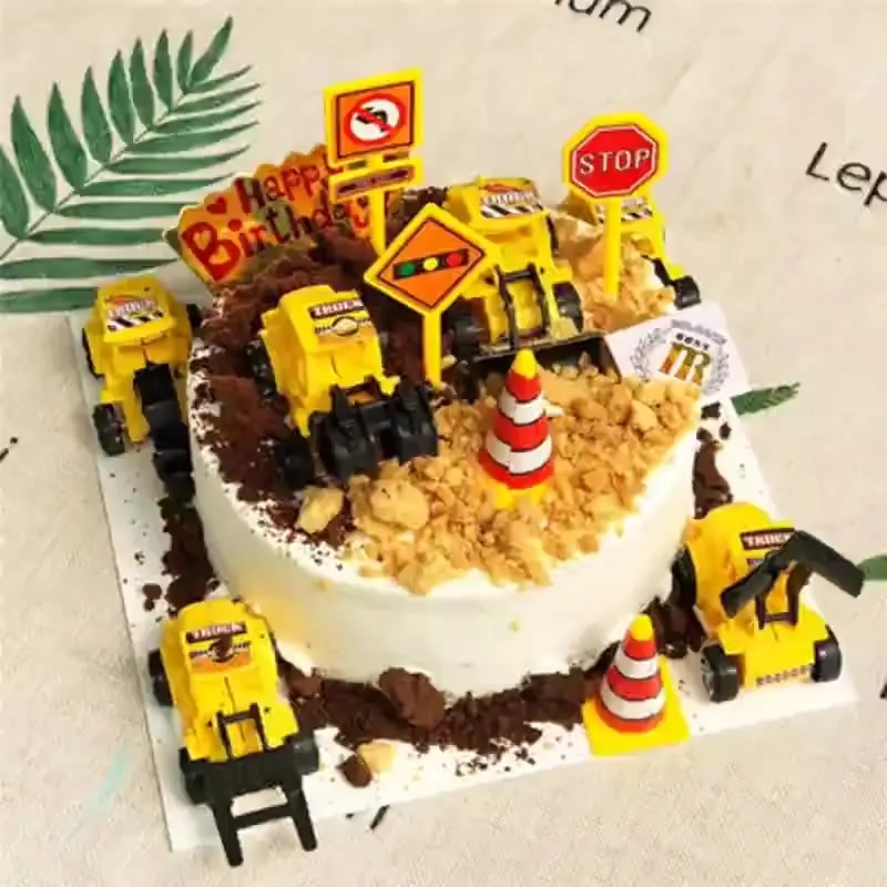 Big Crane Tractor Construction Birthday Cake Decoration Decor Topper Car Party One Year Tool Supplies Tool Accessories