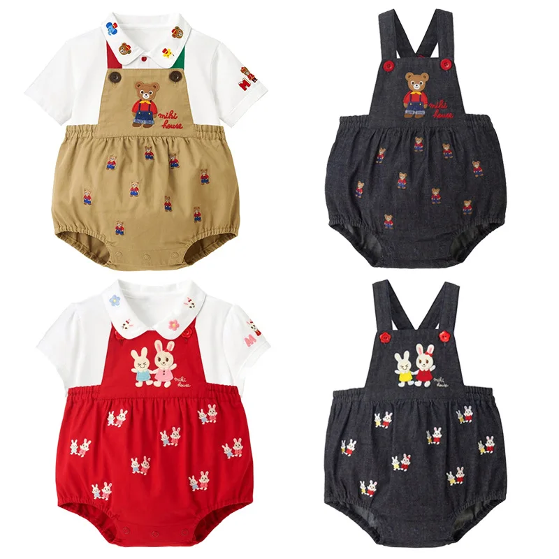 Japanese Baby Pants Baby Boy Clothes Cartoon Little Bear Rabbit Embroidered  Girl Strap Pant  Roupa De Bebe Pantalones 1-3Y