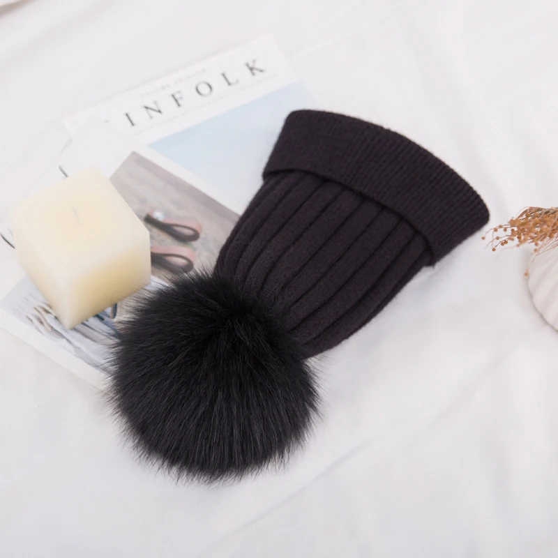 MPPM 2023 Winter Real Fur Beanies Female Patchwork Warm Knitted Hats Natural Fox Fur Pompon Hat Winter Women's Hat