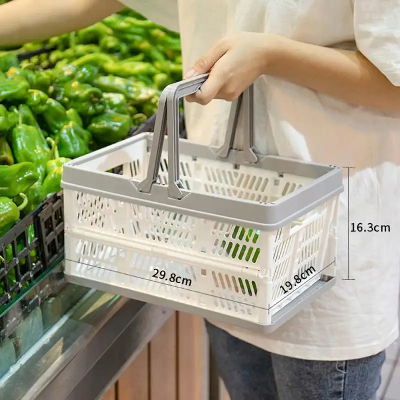 Foldable Picnic Basket Portable Supermarket Shopping Basket Spring Tour Basket Japanese Groceries Snacks Plastic Grocery Basket