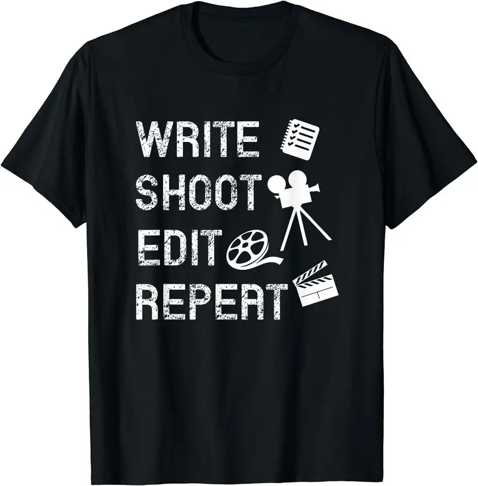 

Write Shoot Edit Repeat Movie Filmmaker Retro T-Shirt Tees High Quality 100%Cotton Short Sleeve