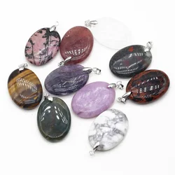 New Fashion Natural Stone Crystal Pendant Elliptical Pink Quartz Amethyst Lapis Lazuli Charms for DIY Necklace Making Jewelry