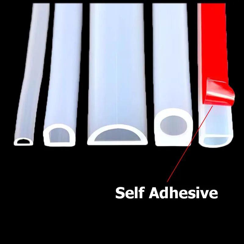 2-10M D Shape Silicone Rubber Sealing Strip Semi Circle Hollow High Temperature Self Adhesive Door Window Sound Insulating Strip image 2