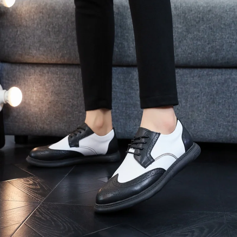 Men's casual Black and white leather shoes High quality British style Party or groom's wedding 38-46 Suit shoes Adult luxury