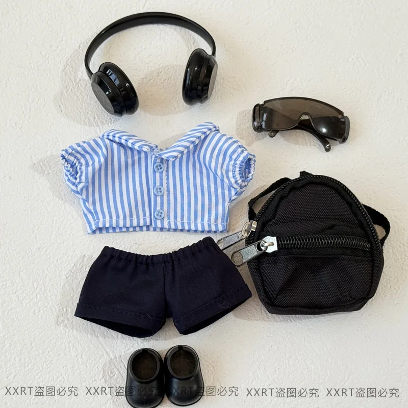 

17cm Urban Street Style Shirt Headphone Backpack Outfit for Labubu 1st 2nd 3rd Gen Vinyl Doll Cool Fashion Costume Set