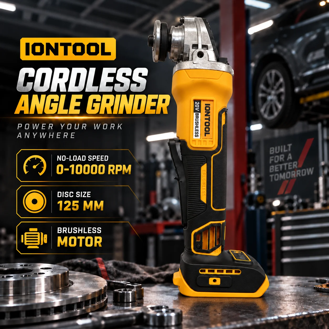 IONTOOL Portable Yellow Cordless Angle Grinder 10000rpm For Tile Edge Grinding and Stone Surface Polishing and Concrete Grinding