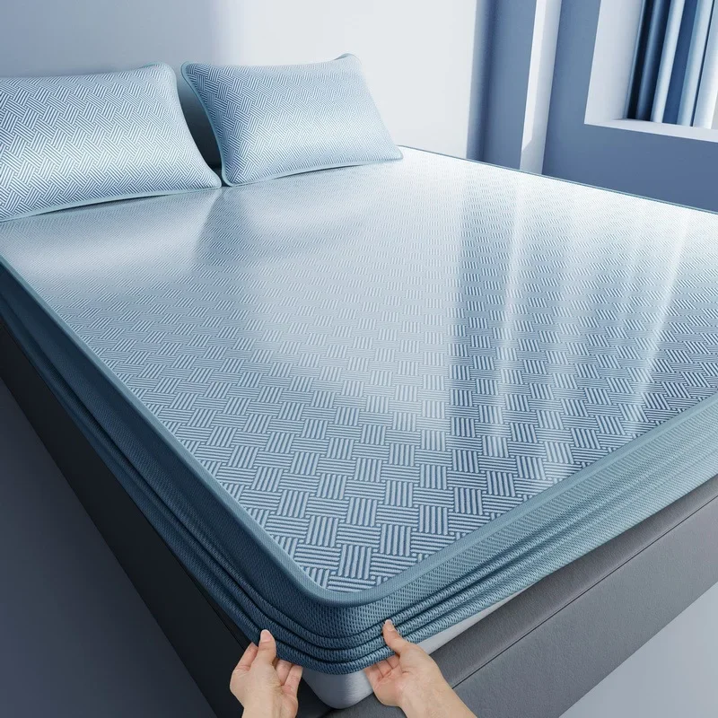 2Pcs Summer Fitted Bed Sheet Set for Single Printed Sleeping Mat with Pillowcase Ice Cooling Mattress Protector for Hot Flashes